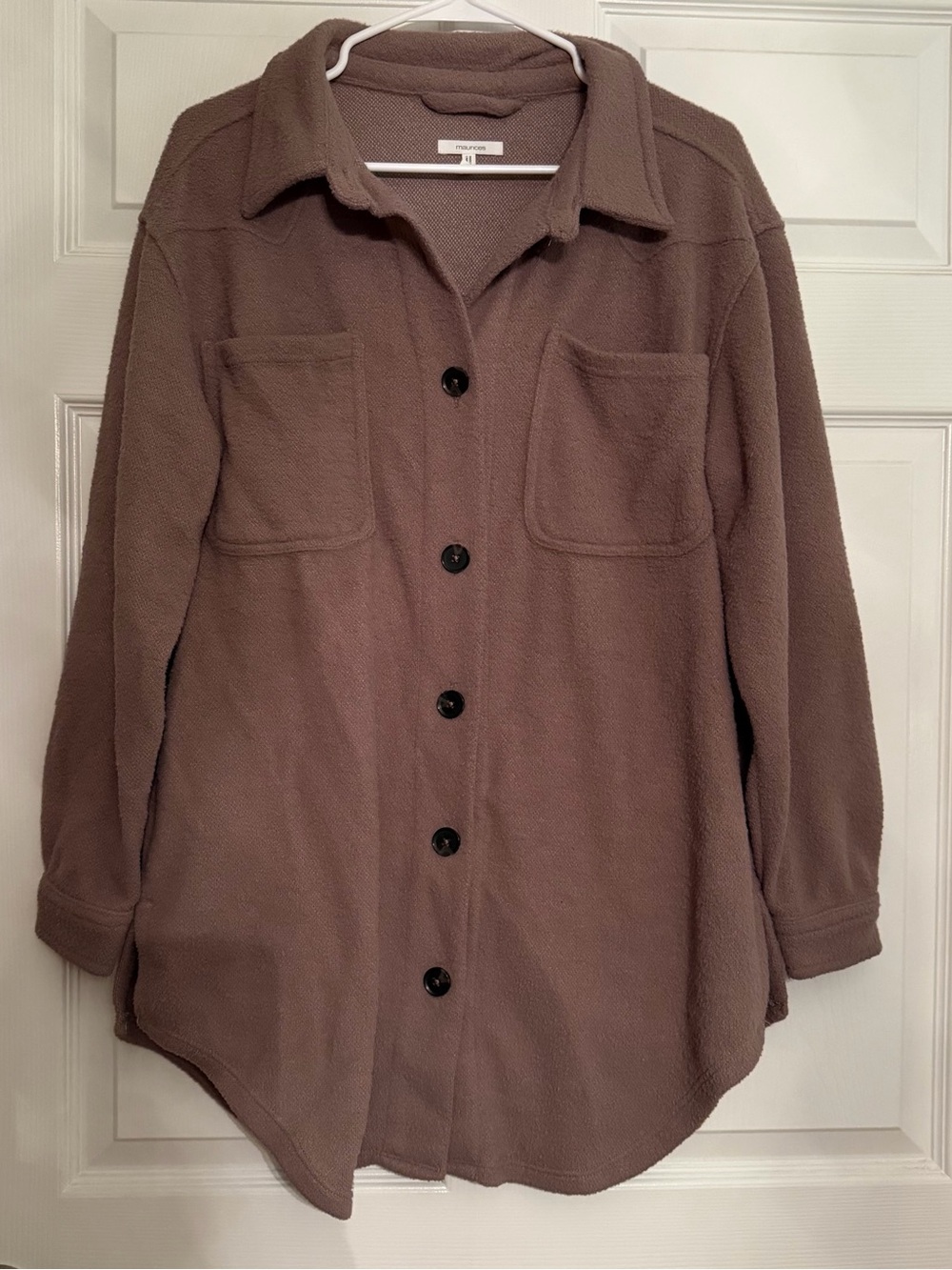 Maurice’s Brown Taupe Teddy Shacket with Chest Pockets